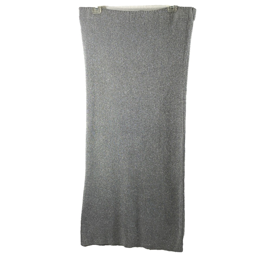 Women Maxi Skirt Size Large Gray Silver Metallic Sparkle Party Event Ribbed Knit